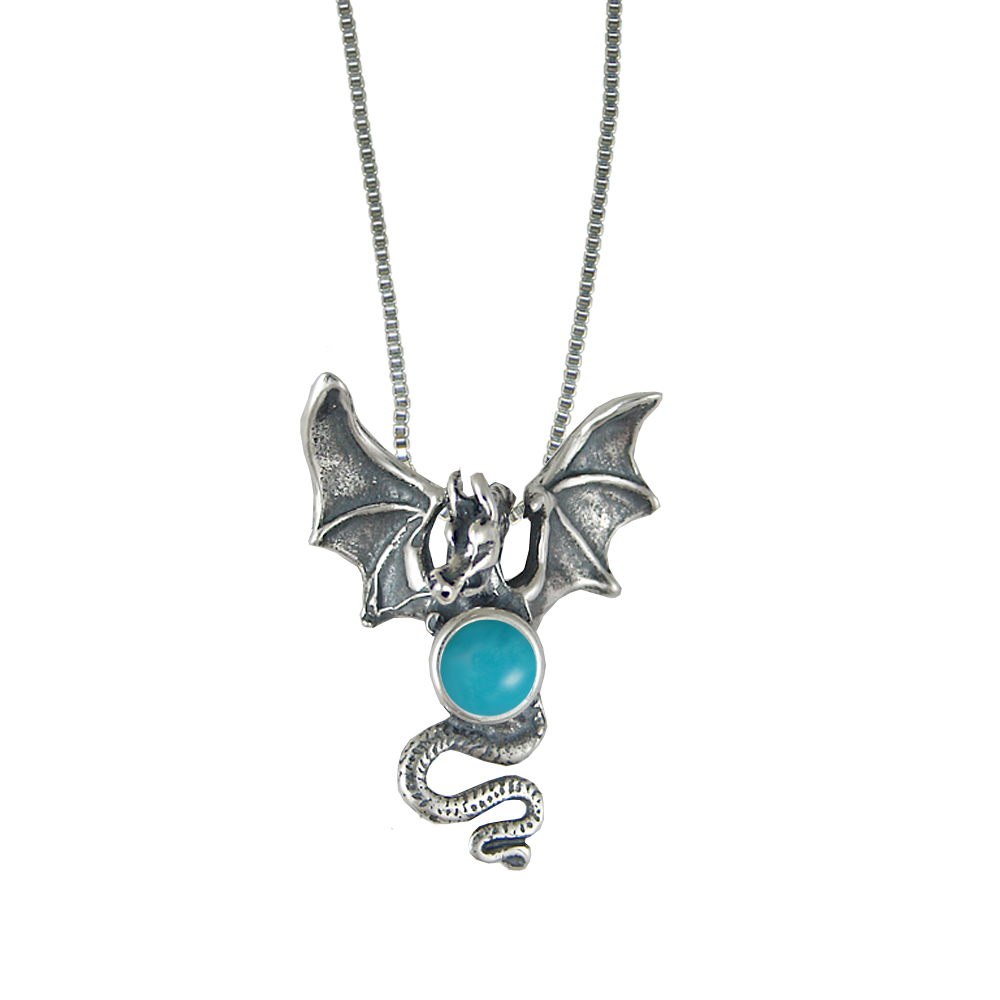Sterling Silver Dragon of Protection Pendant With Turquoise